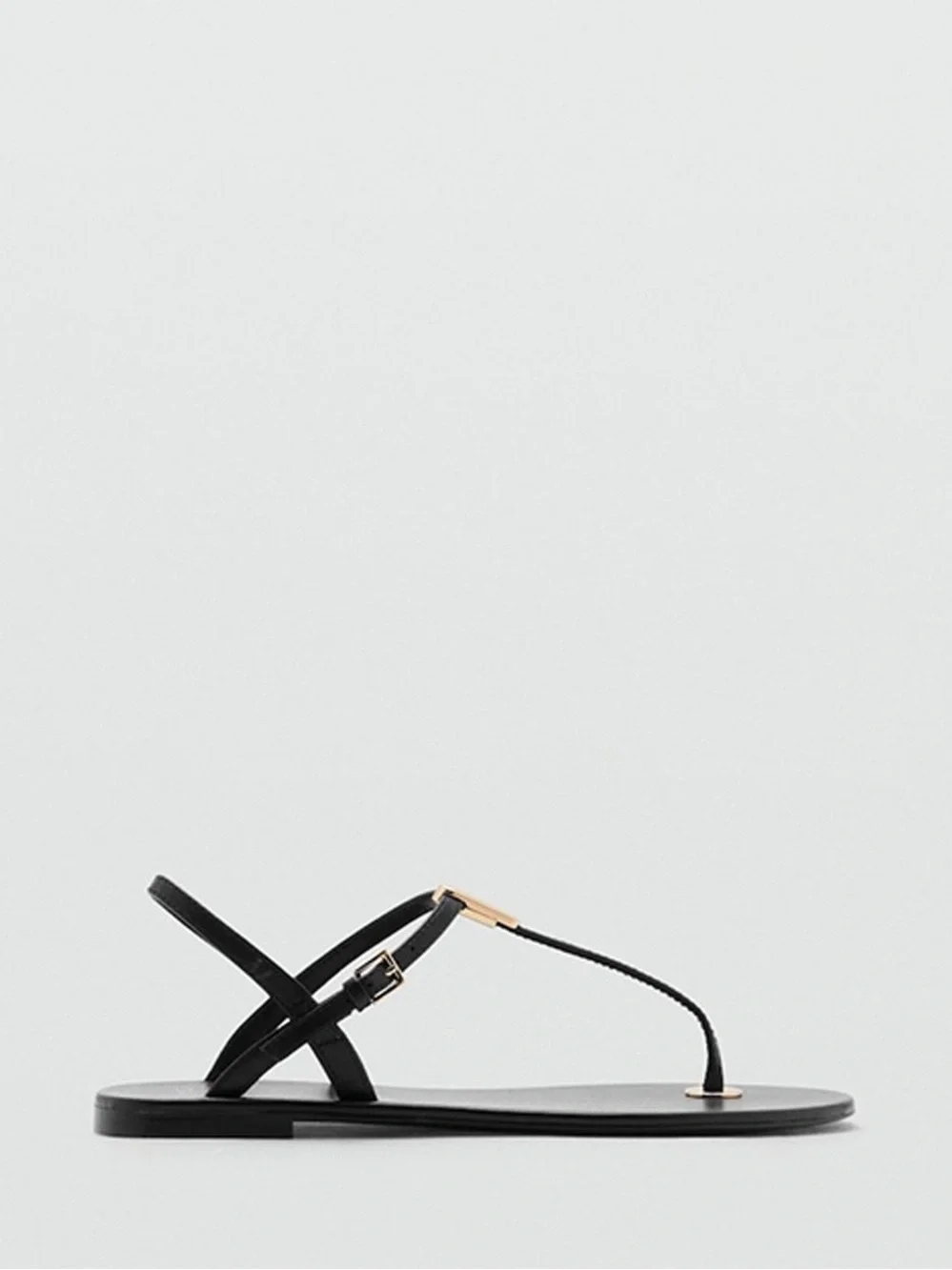 NIB! MNG Noma Black Strappy Leather Gold Accent Sandals Size 7.5